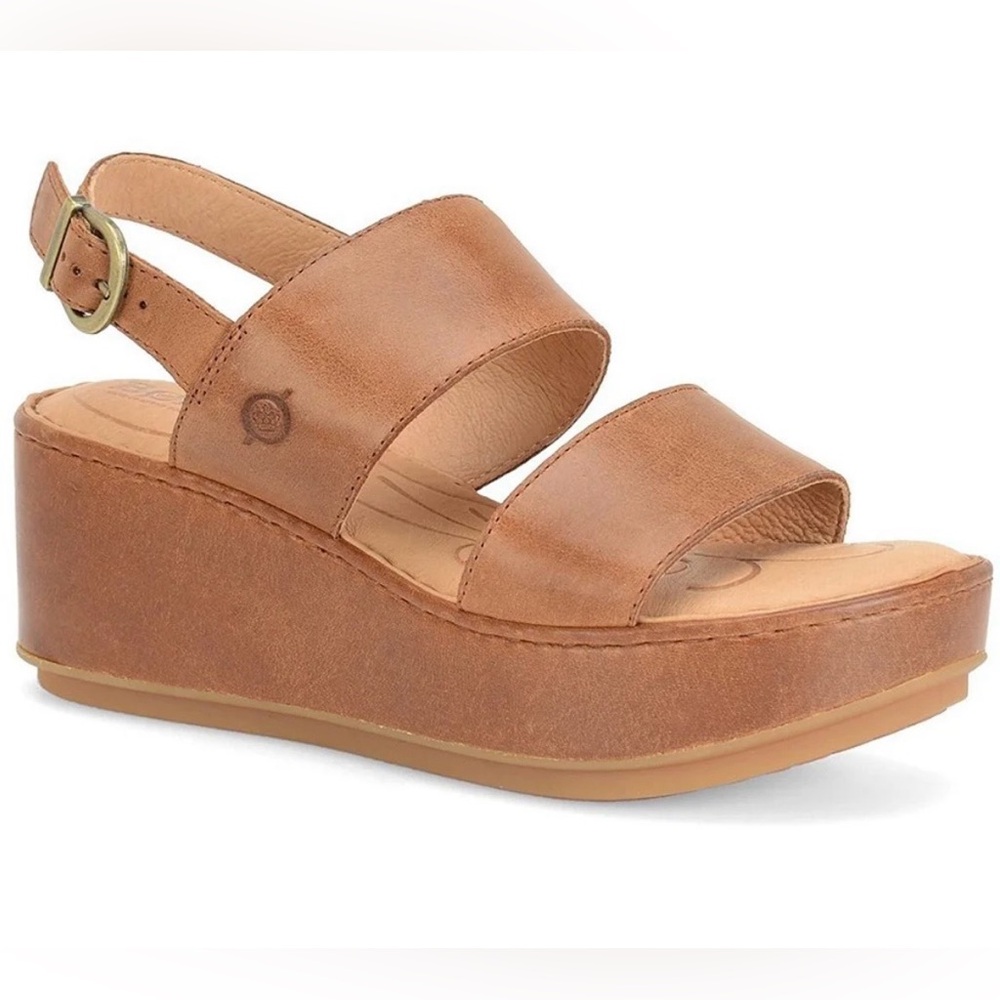 Born Silay Leather Wedge Sandal with Ankle Buckle Size 9